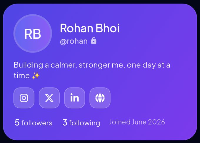 Profile header with photo, bio and social links