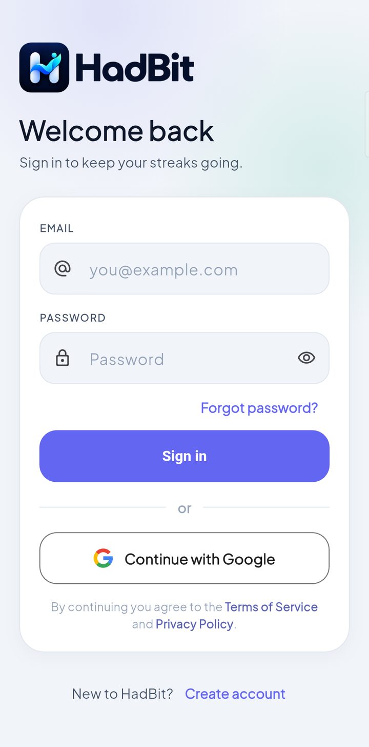 Sign in, light theme