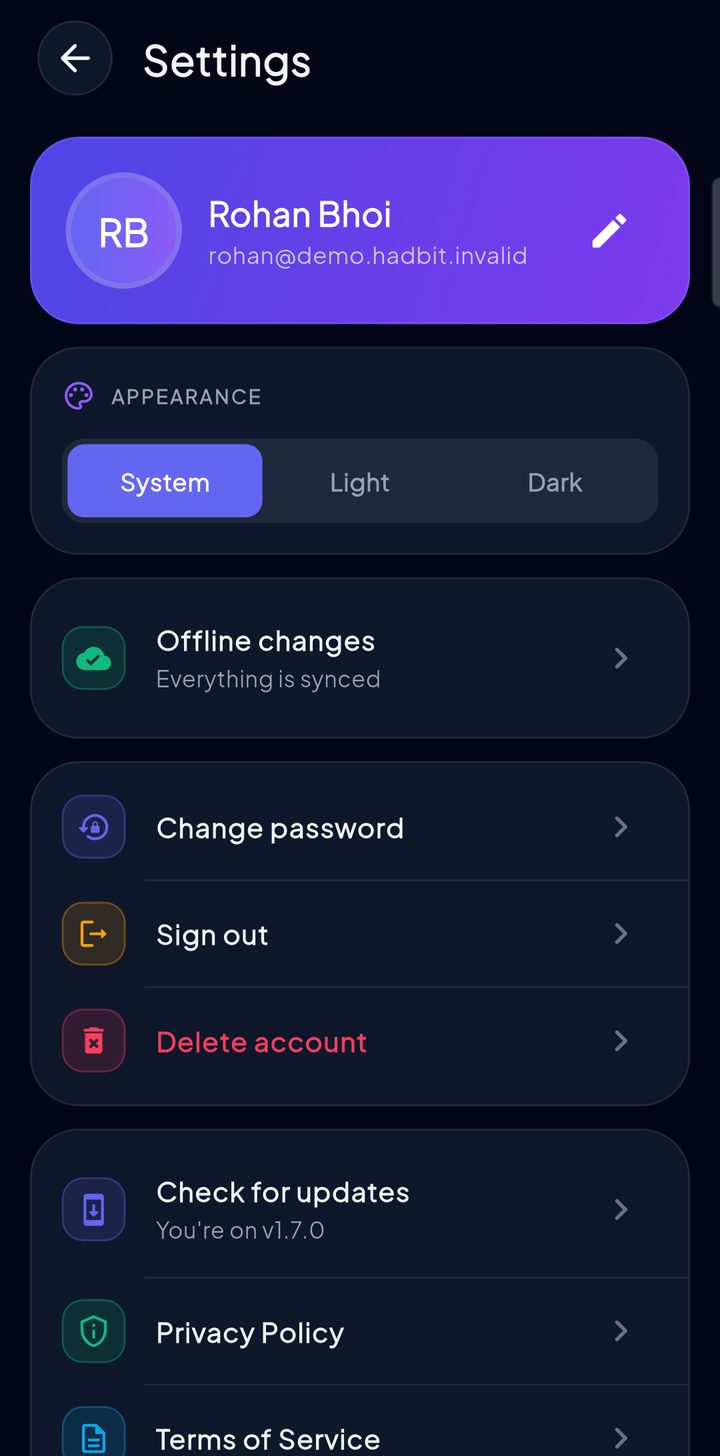 Settings, sync and in-app updates